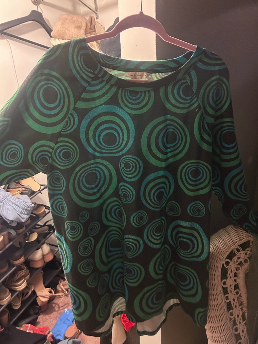 Black Green & Blue Swirl Print Top XL